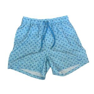 Huk Shorts Men’s Size Medium Lined Palm Print Blue Lined 5.5” Swim Short